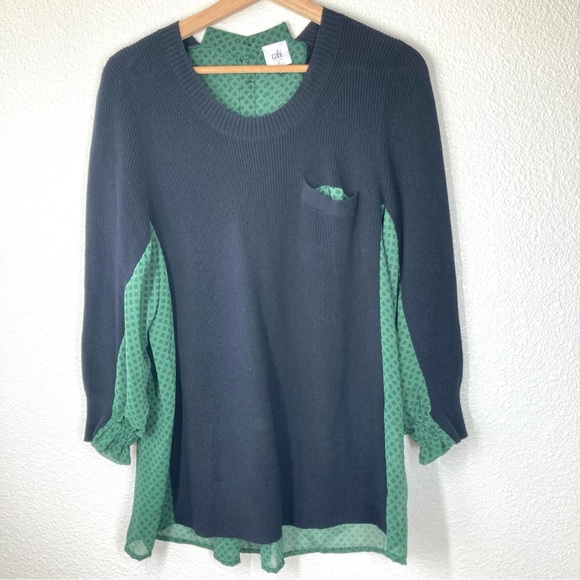 Cabi Get Together Sweater Small Chiffon Back Black and Green 100% Cotton - Picture 7 of 16